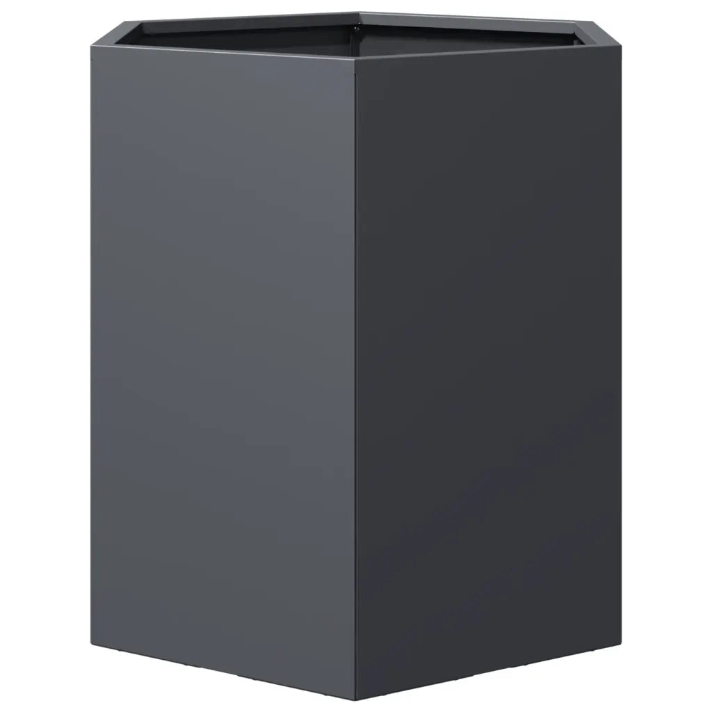 2 pz Fioriere | Cassetta per fiori | Vaso da Giardino Antracite Esagono 46x40x45 cm Acciaio