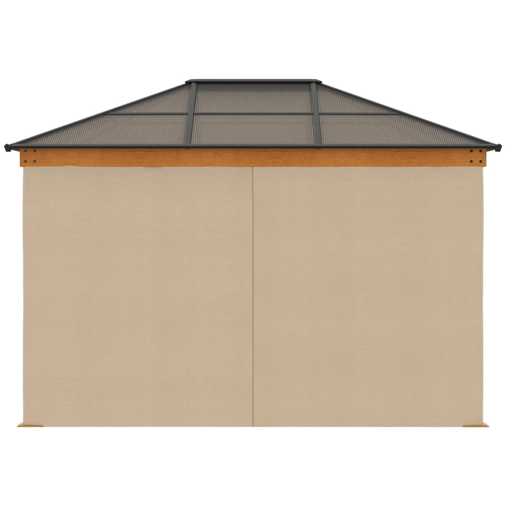 Gazebo da Giardino 2,94x3,60x2,67m con Tetto in Policarbonato e Zanzariere in Acciaio Cachi