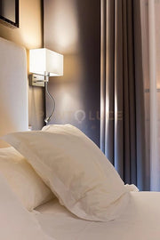 Applique cromo spazzolato paralume tessuto Para hotel Doppio interruttore on/off sulla base (sinistra)1 luce attacco E14 + LED 1W 3000K CRI?80 220-240V 50/60Hz 90Lm