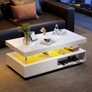 Tavolino da Salotto con Cassetti e Vetro ¨C MINIMAL ¨C Bianco Lucido 95x50x42,5 cm