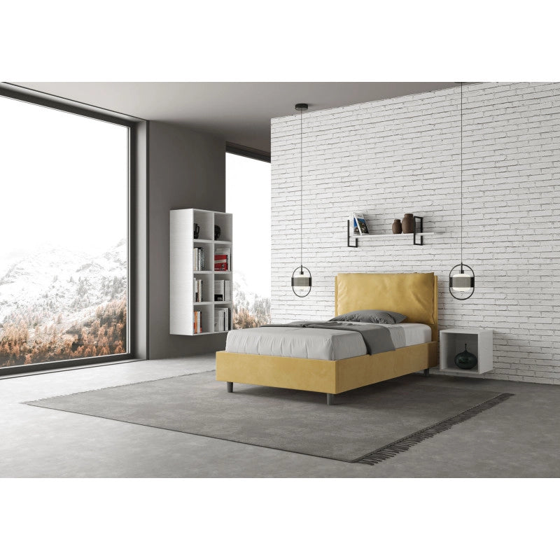 Letto imbottito Piazza e mezzo 110x190 cm Large - Contenitore,Microfibra,Ocra