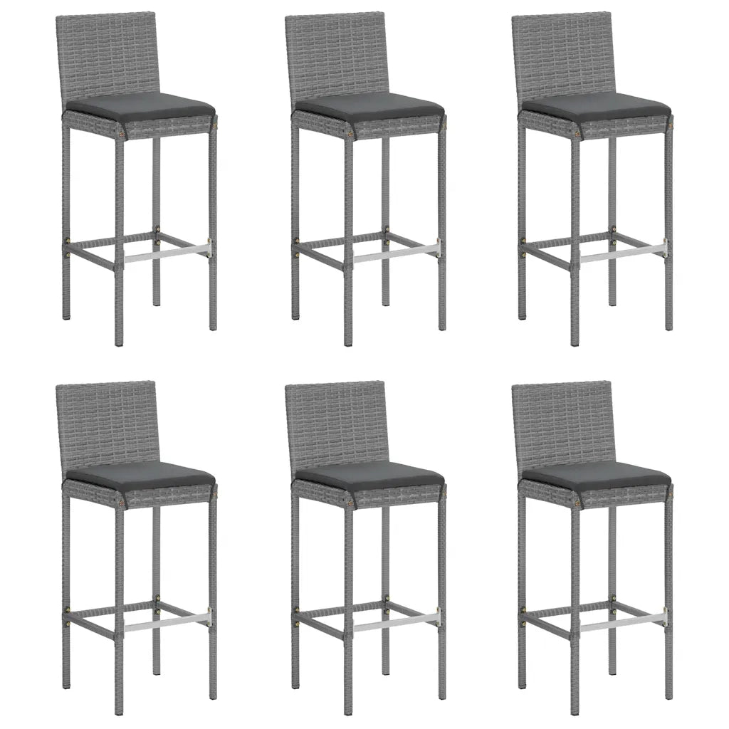 Set Bar da Giardino 7 pz con Cuscini in Polyrattan Grigio
