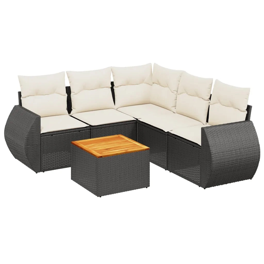 Set Divano da Giardino 6 pz con Cuscini Nero in Polyrattancod mxl 112688