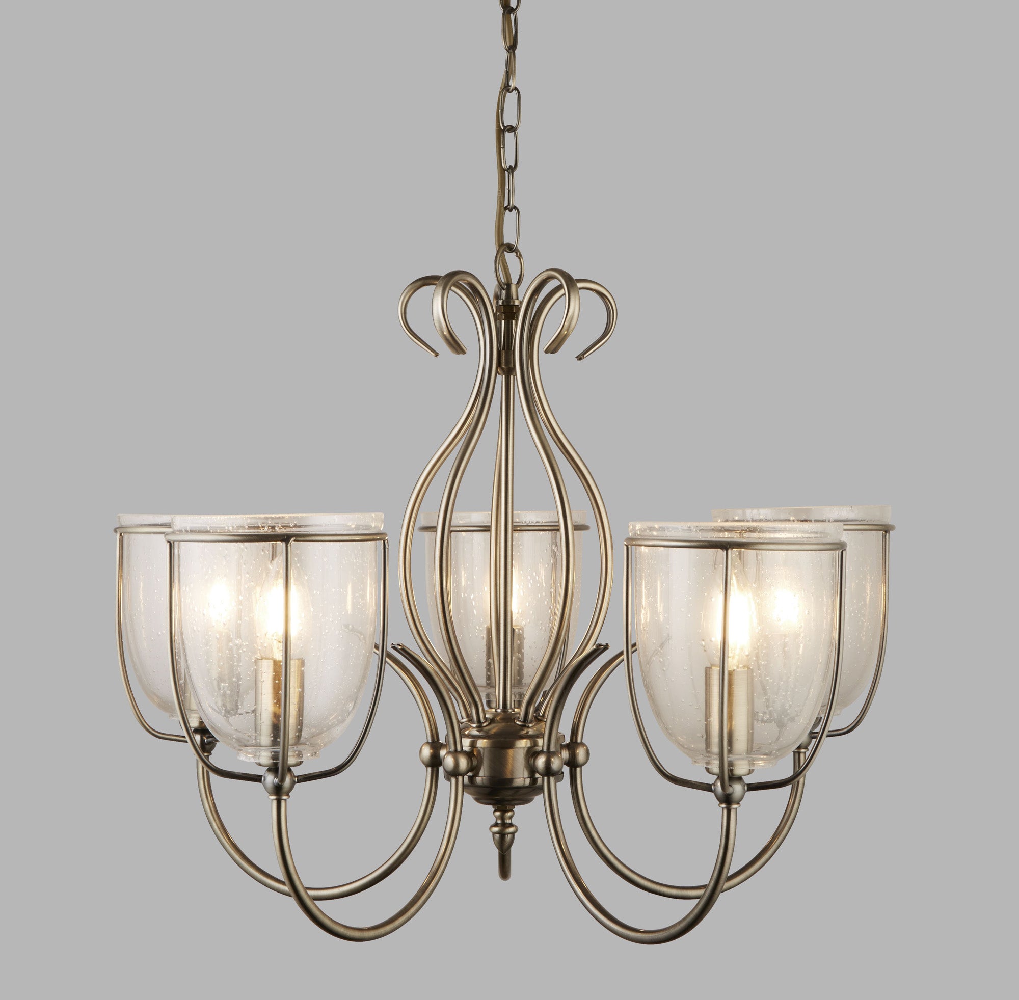 Lampadario Contemporaneo Silhouette Acciaio Ottone Vetro 5 Luci E14