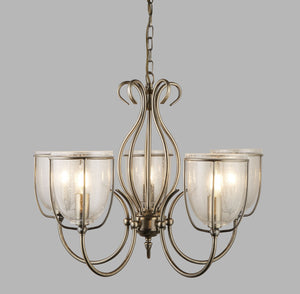 Lampadario Contemporaneo Silhouette Acciaio Ottone Vetro 5 Luci E14