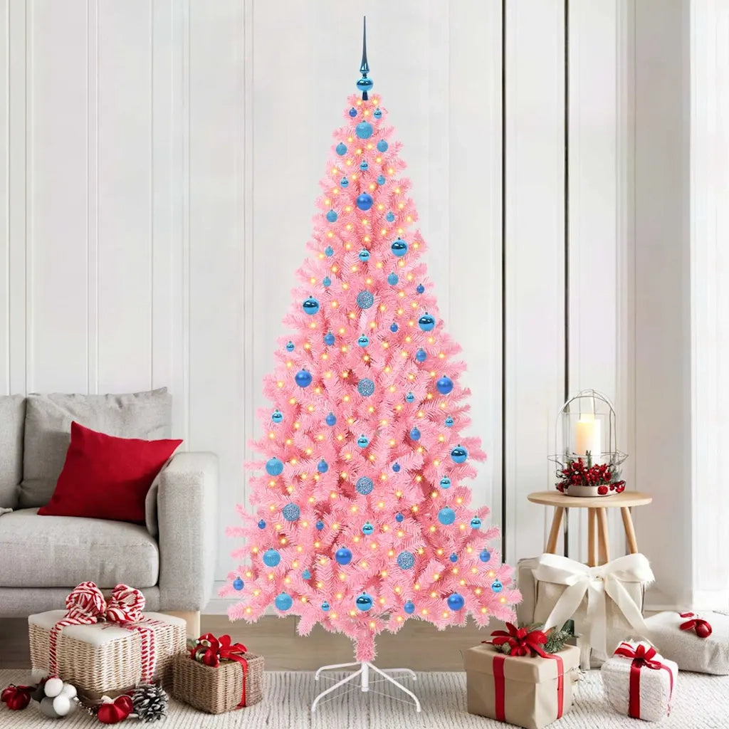 Albero di Natale | Decorazioni natalizie con 300 LED con supporto Rosa 210 cm PVC