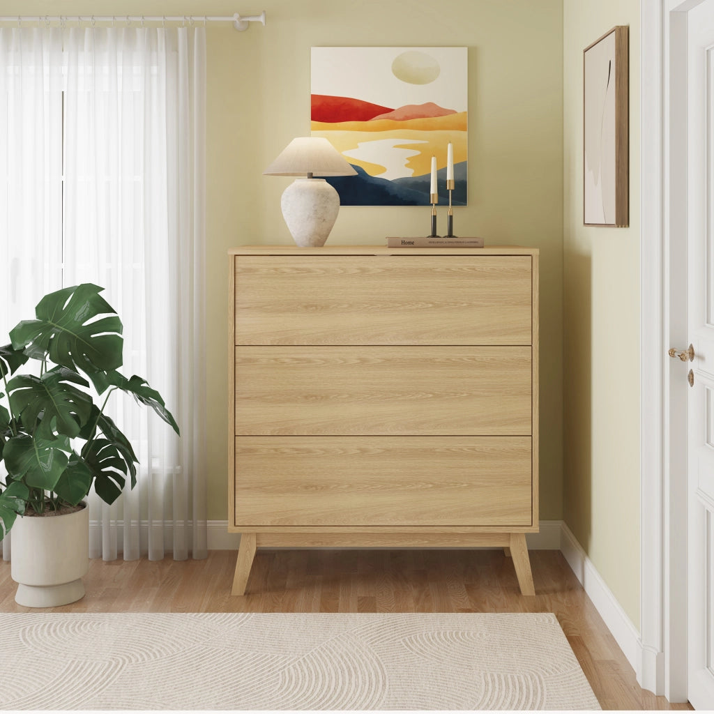 Cassettiera Aastmabospoo Comò a 3 Cassetti 90 x 80 x 40 cm - Effetto Rovere Chiaro [en.casa]