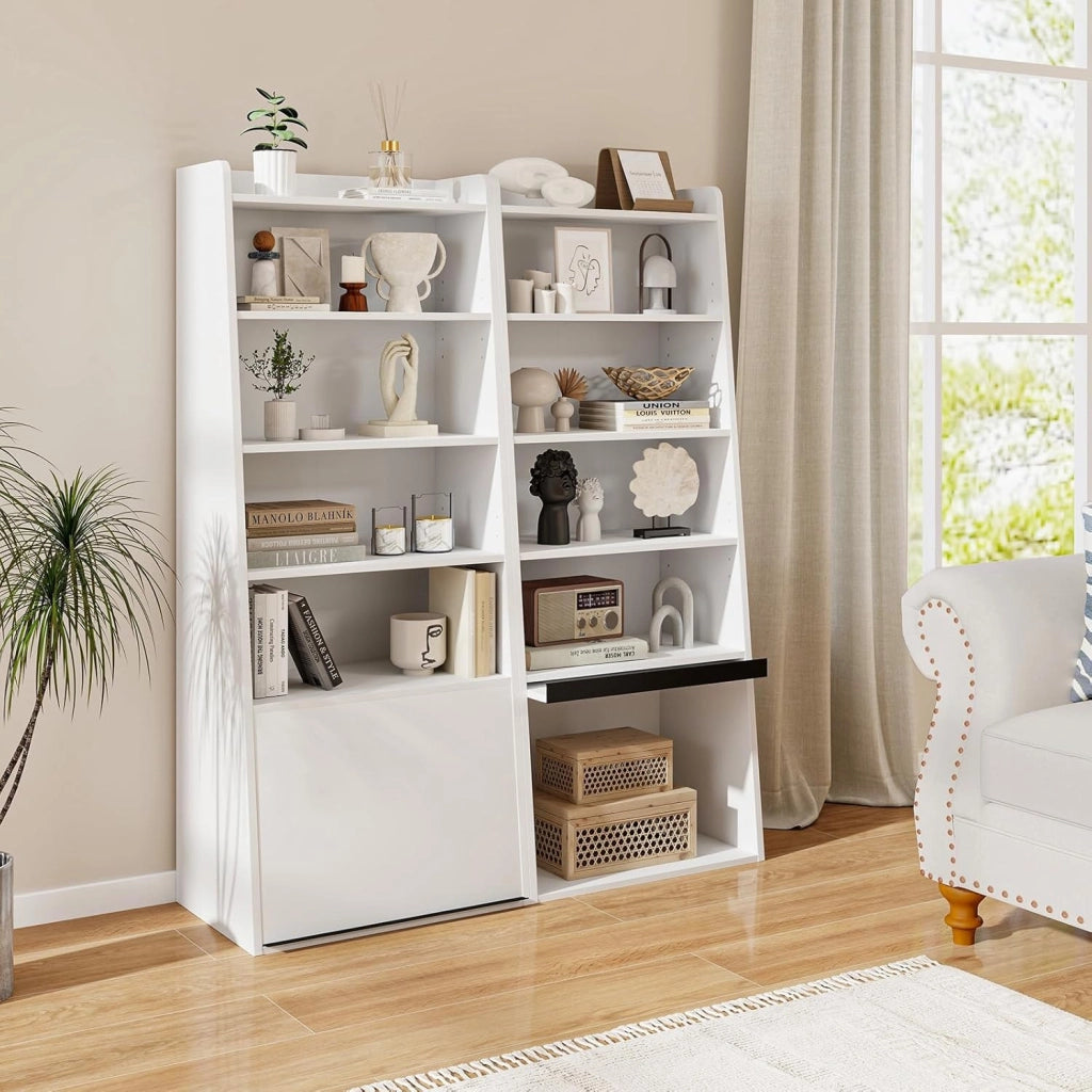 Libreria a 6 livelli, libreria autoportante a scala con 2 ripiani regolabili e porta ribaltabile, espositore multifunzionale con kit anti-ribaltamento, per soggiorno, camera da letto, casa,