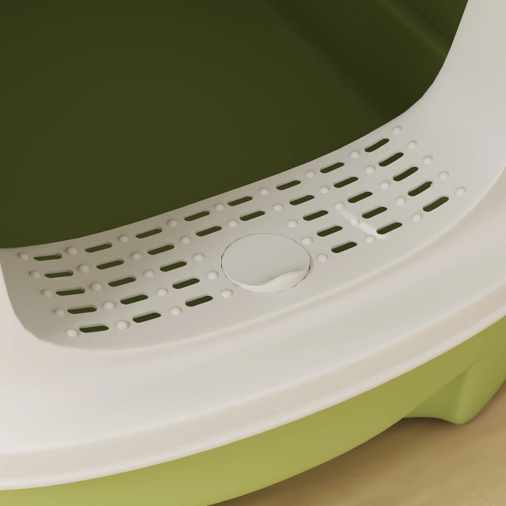 Lettiera Chiusa per Gatti a 2 Porte 40,5x52,5x42,5 cm con Vassoio Estraibile Paletta e Filtri Verde e Bianco