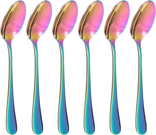 Set di 6 Cucchiai in Acciaio Inox da 14 cm, Cucchiai Colorati per Caffè e Desserti con Finitura Specchiata