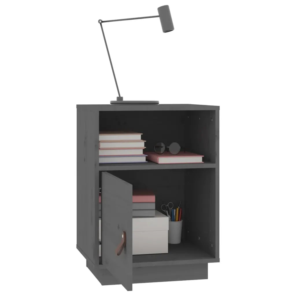 Comodini Grigi 2 pz 40x34x55 cm in Legno Massello di Pino 818320