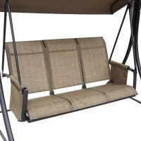 Dondolo da Giardino a 3 Posti con Tettuccio Regolabile e Tasche Portaoggetti Marrone 196x128x172cm