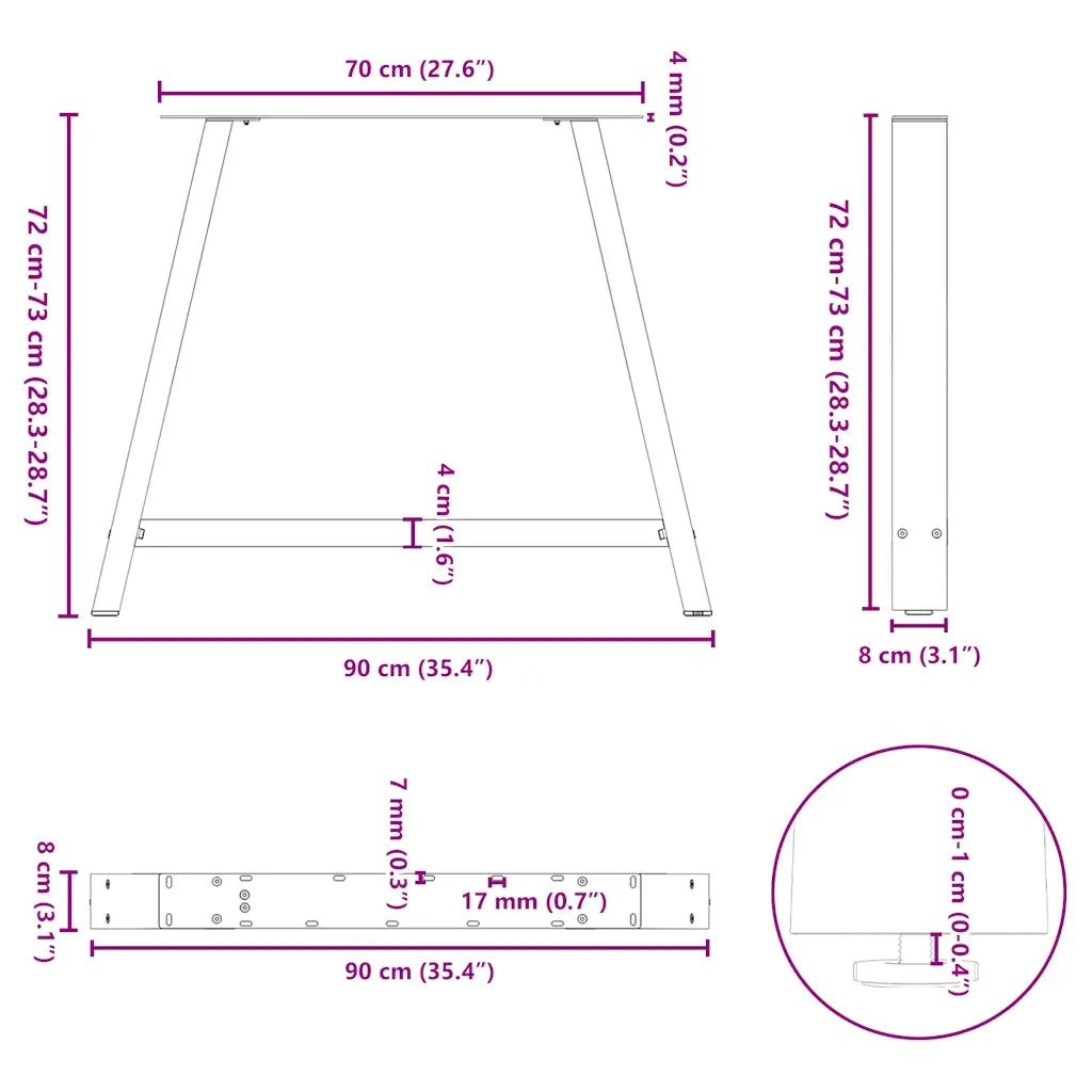 Gambe per tavolo da pranzo a forma di A 2 pz nere 90x(72-73) cm in acciaio 4012860