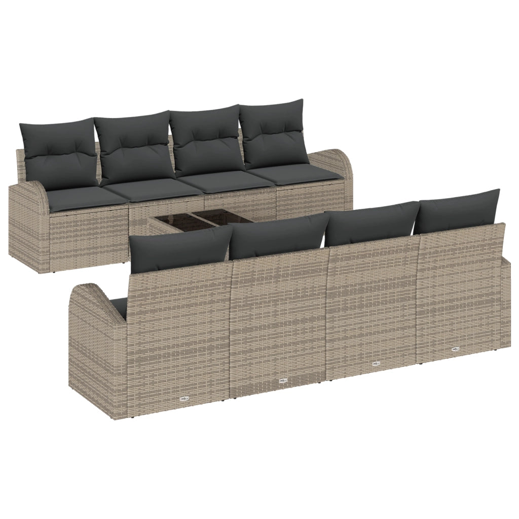 Set di Divani da Giardino 9 Pezzi con Cuscini Grigi in Rattan Sintetico