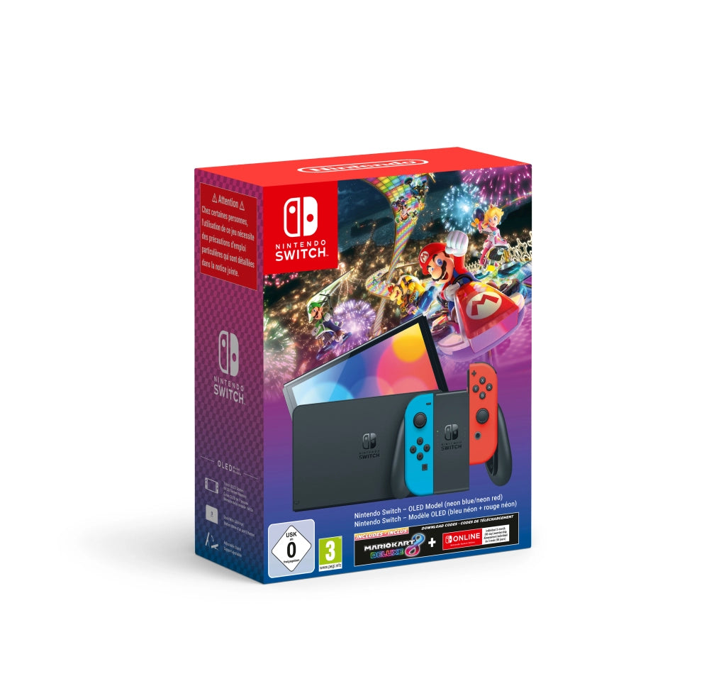 Nintendo console switch - modello oled, bundle mario kart 8 (include il codice download di mario kart 8 deluxe + 3 mesi di switch online) - 10012401