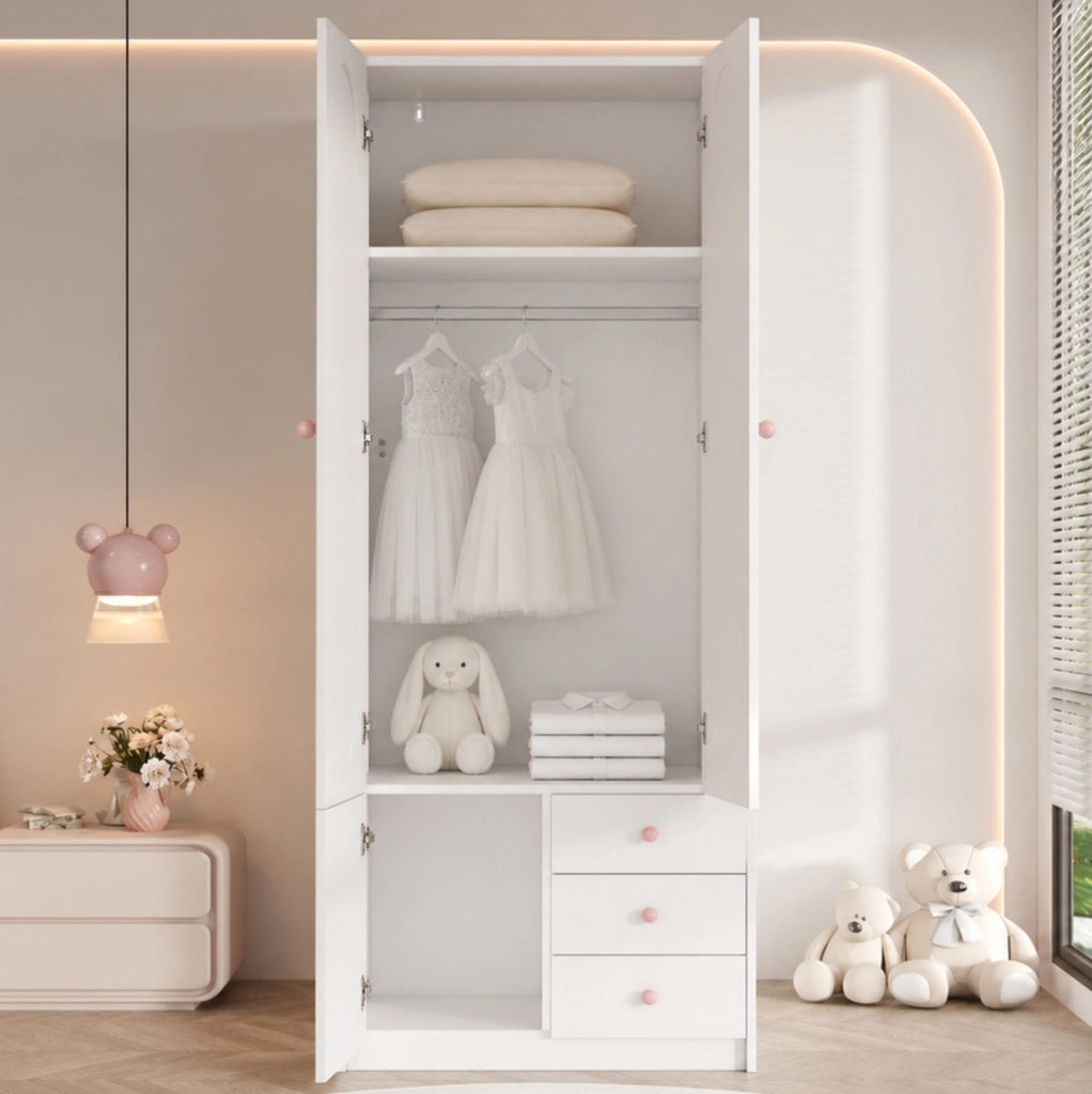 ARMADIO 2 Ante con 3 Cassetti 80x50x200 cm Bianco MDF