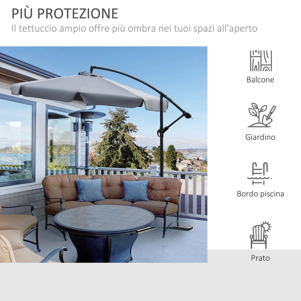 EasyComfort Ombrellone da Giardino 2.7x2.7 m a Braccio in Metallo con Tettuccio in Poliestere Regolabile e Apertura a Manovella, Grigio