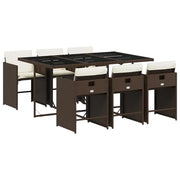 Set da Pranzo da Giardino 7pz | Set Salotto da Giardino con Cuscini in Polyrattan Marrone