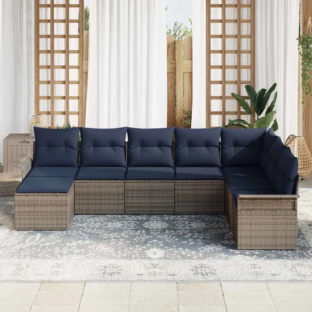 Set Divano da Giardino con cuscino 8 pcs Grigio polyrattan