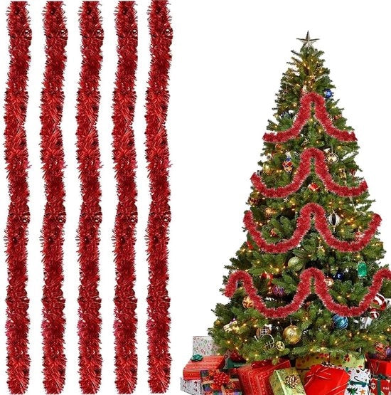 Slinger per Albero di Natale - Materiale di Alta Qualità - Decorazione per Albero di Natale con Tinsel - Cerchio Doppio Strato - Reutilizzabile - 2 m - 5 Pezzi - Decorazione per Natale
