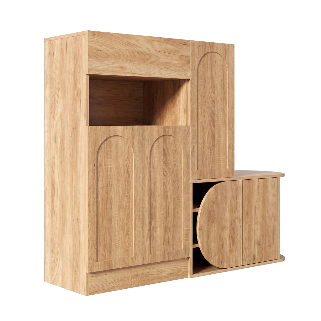 Mobile scarpiera con panca, 1 cassetto, 5 ante e vano aperto per ingresso, in MDF, naturale, 130 × 35 × 110,5 cm