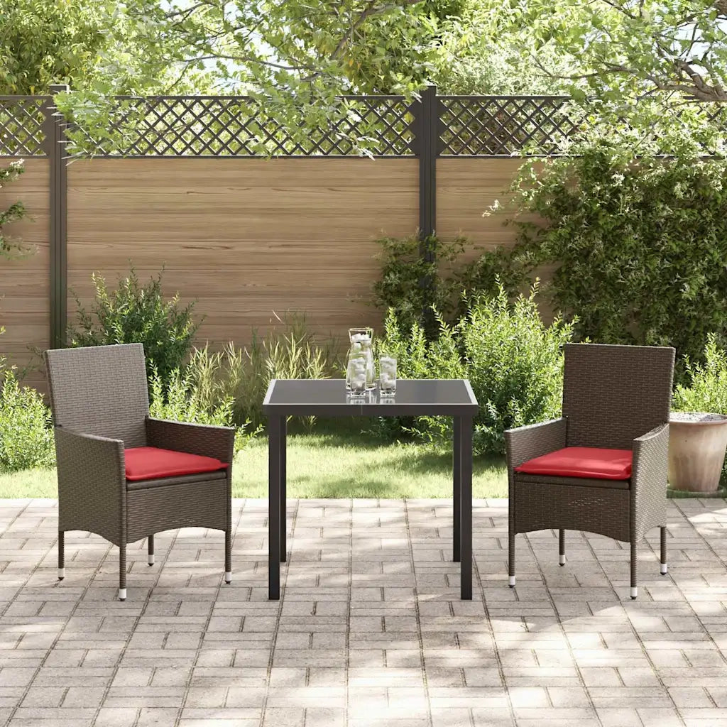 Set di tavolo e sedie con cuscino 3 pcs Marrone Rattan in PE