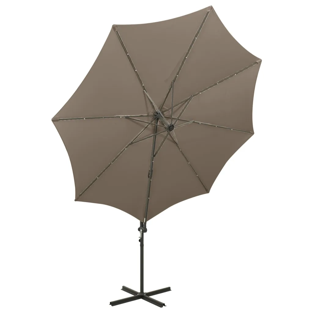 Ombrellone a Sbalzo con Palo e Luci a LED Tortora 300 cm 312339