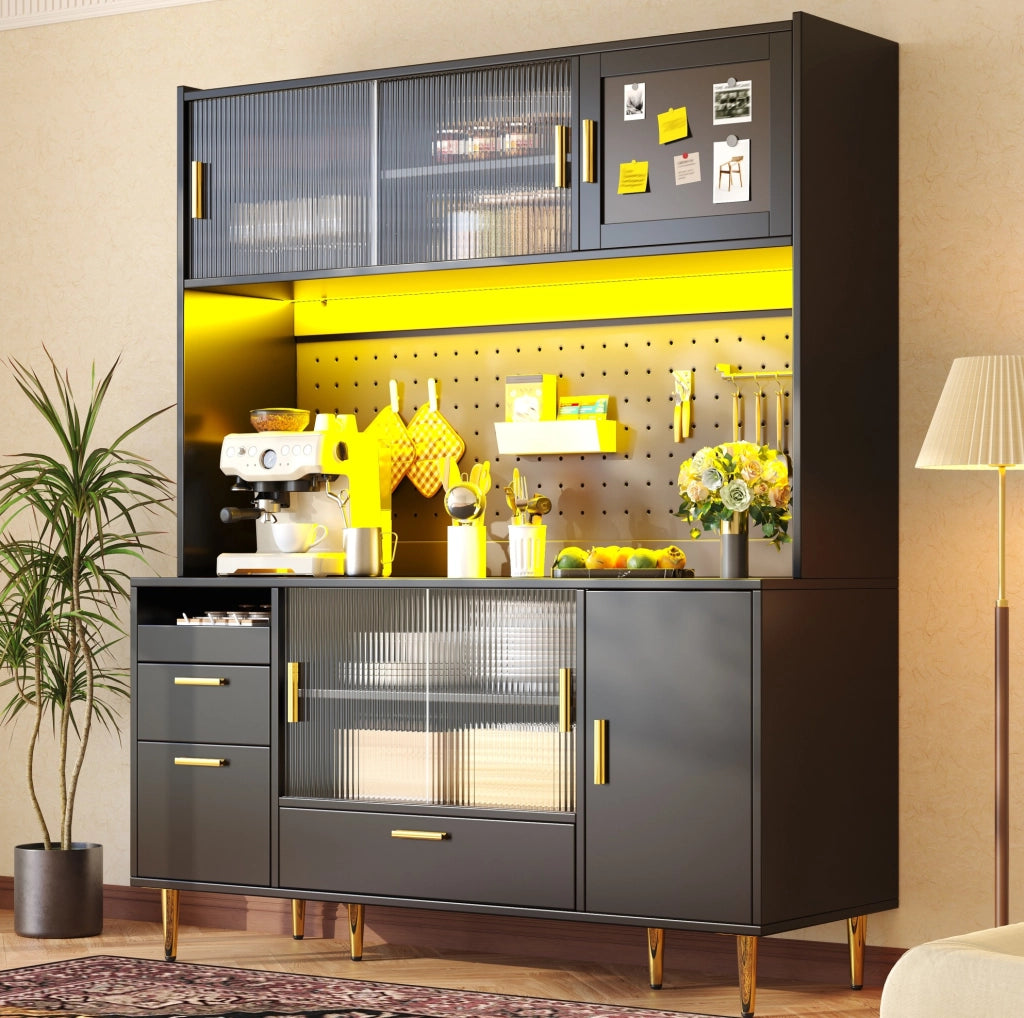 Mobile buffet nero 140x40x180 cm con LED e ante scorrevoli