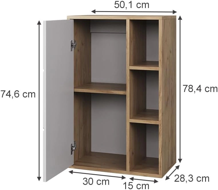 Libreria da parete Berno, Quercia dorata/bianco, 50.1 x 78.4 cm con 3 scomparti aperti