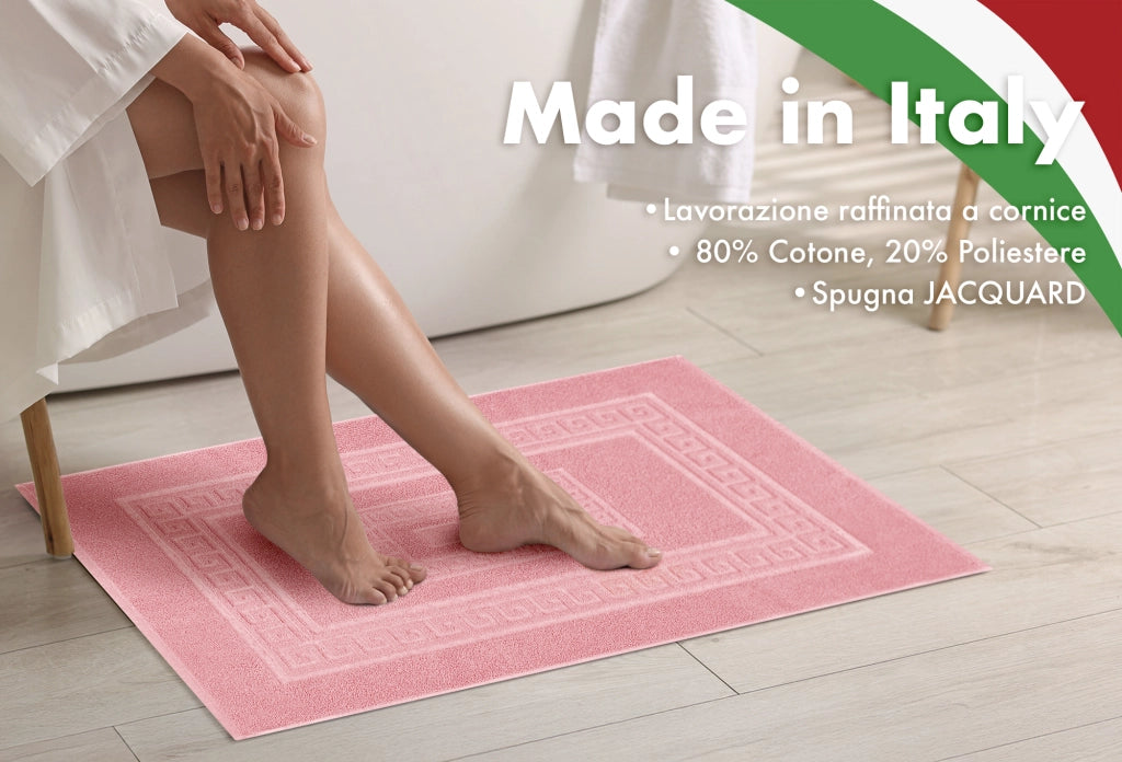 Tappeto Bagno Assorbente In Spugna Varie Misure Da Scendidoccia A Tappeto Grande Lavorazione Jacquard Tinta Unita Ricamo Cornice Lavabile Lavatrice Rosa - Scendidoccia45x60