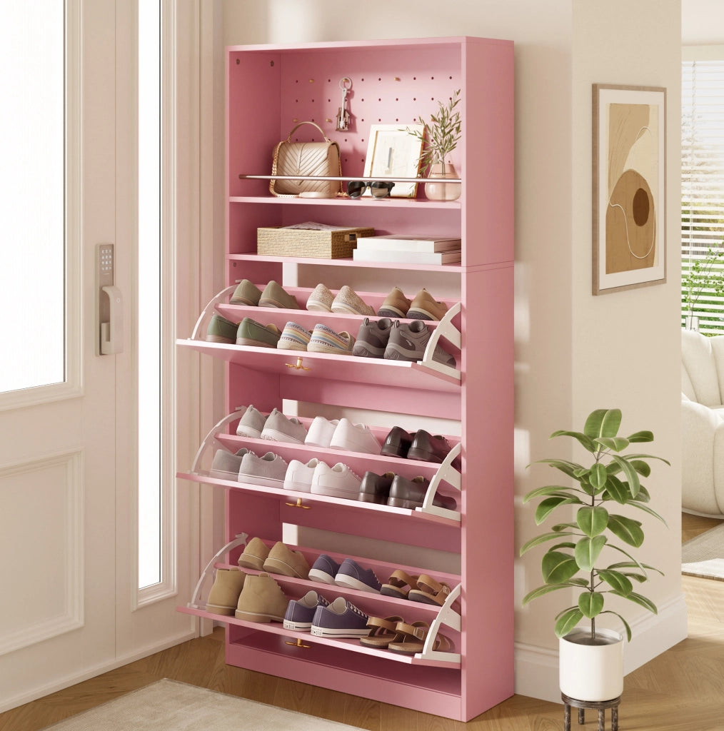 Scarpiera 80 x 24 x 178,5 cm in pannelli truciolari rosa per ingresso