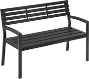 Panca da Giardino 115x55x85 cm, Panchina da Esterno con Schienale e Braccioli, 2-3 Posti, Struttura in Metallo, Resistente alle Intemperie, Portata 280 kg, per Cortile, Terrazza, Prato, Nero