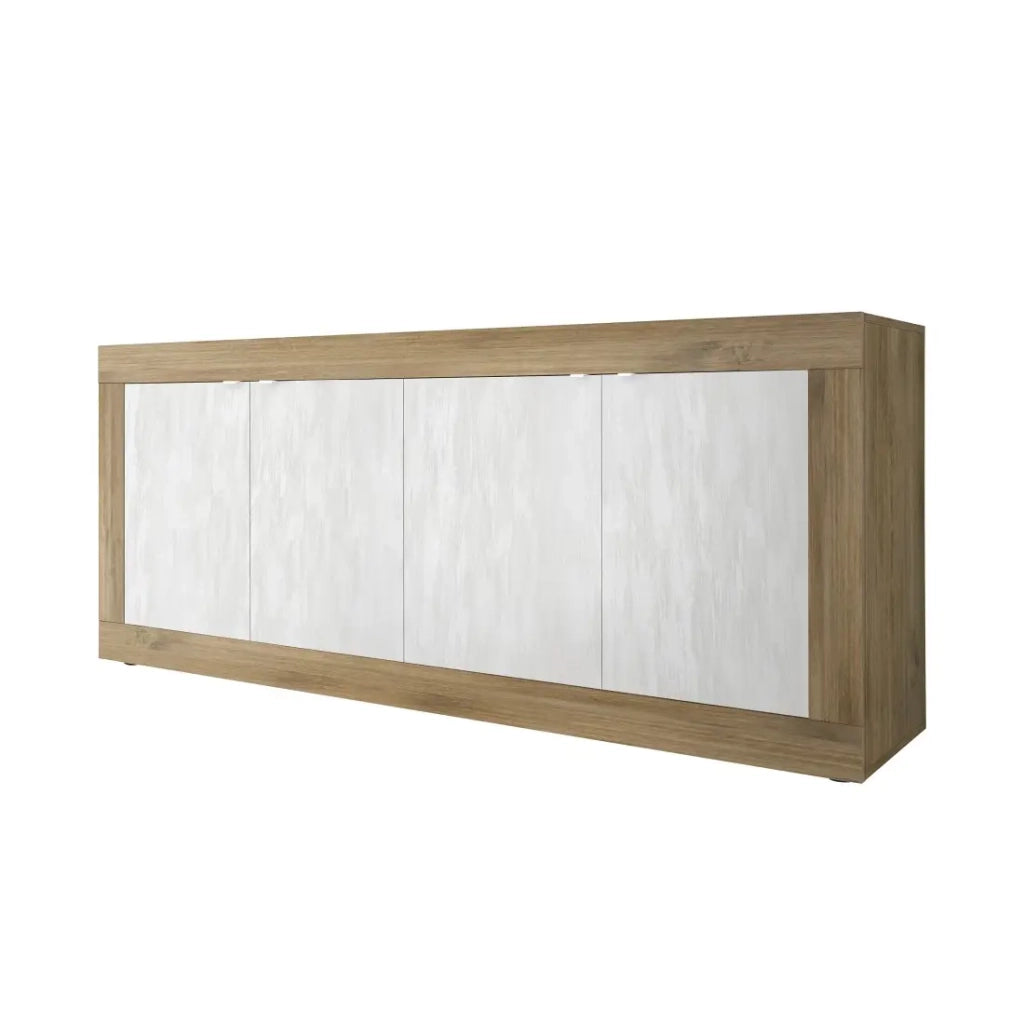 Credenza a 4 porte collezione ACCESS. Colori bianco e rovere scuro.