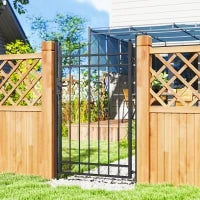 Cancello Giardino a 2 Paletti con Maniglia, Lucchetto e 3 Chiavi, in Acciaio Zincato, 105x204 cm, Nero
