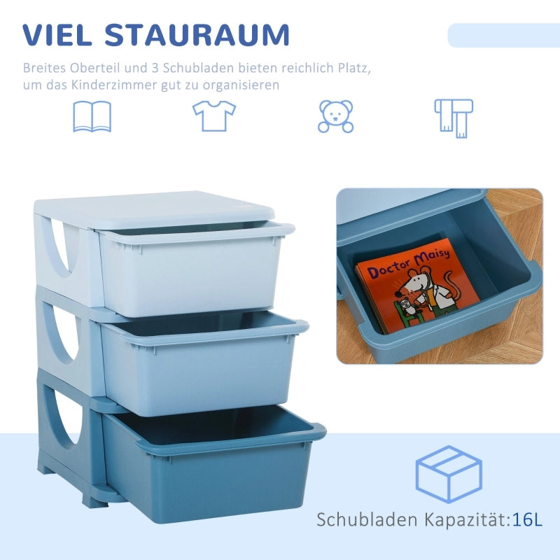 SCATOLA CONTENITORE per bambini a 3 cassetti 37x37x56,5 cm Blu