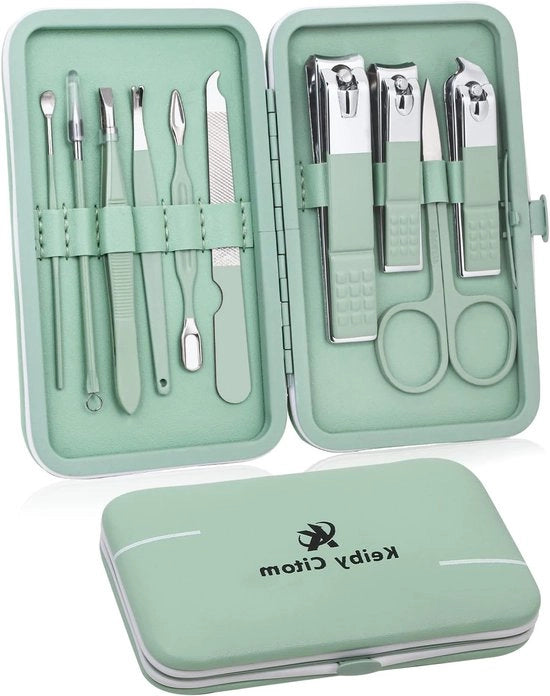 Set di forbici per unghie per manicure e pedicure professionale - 10 pezzi - verde