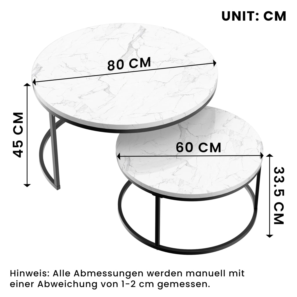 Set di 2 tavolini da salotto impilabili; MDF e metallo; nero