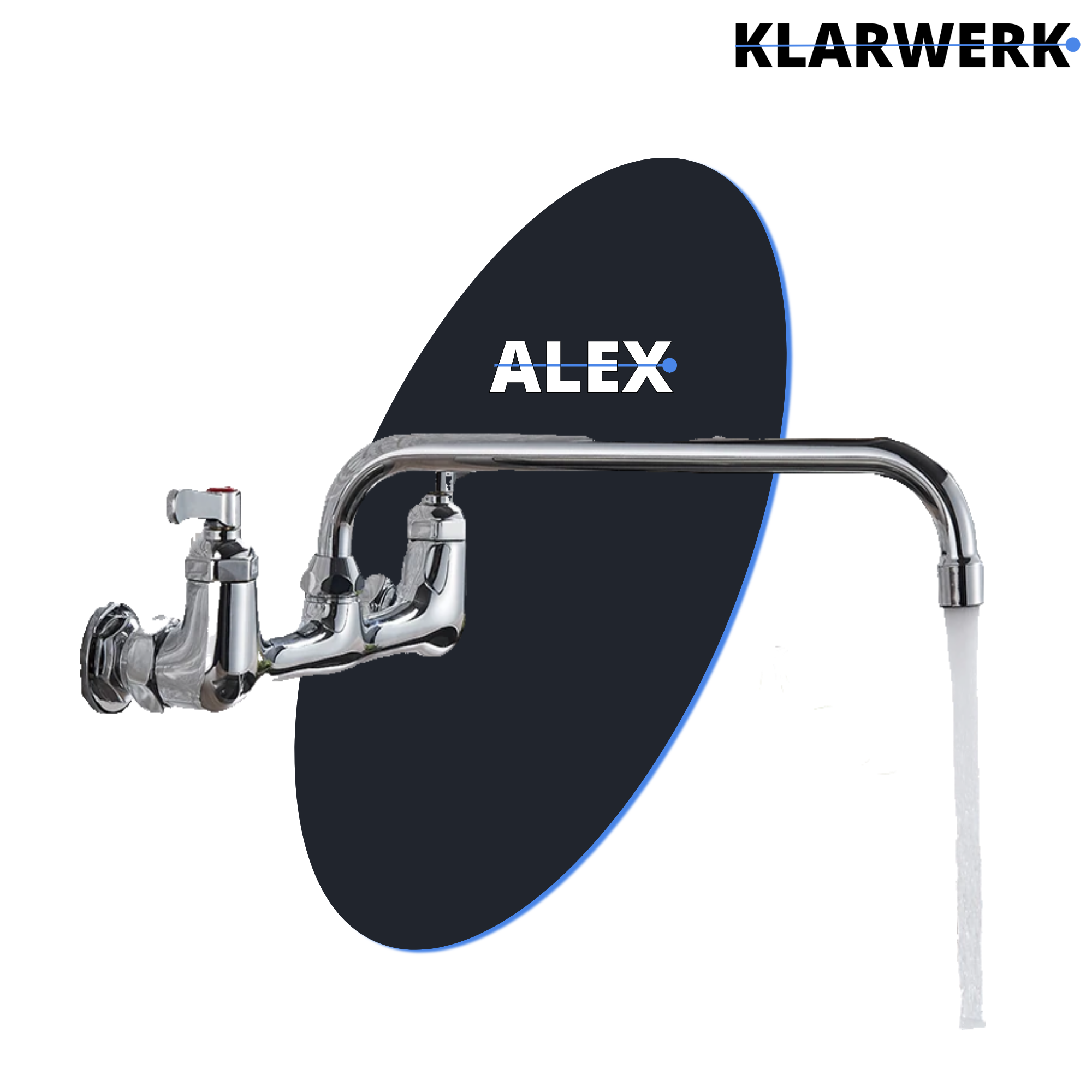 ALEX | rubinetto miscelatore da parete per ristorazione cromato | da cucina professionale in acciaio inox lungo e piatto |ristorante  bocca diritta