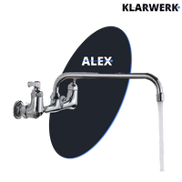 ALEX | rubinetto miscelatore da parete per ristorazione cromato | da cucina professionale in acciaio inox lungo e piatto |ristorante  bocca diritta