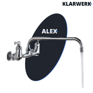 ALEX | rubinetto miscelatore da parete per ristorazione cromato | da cucina professionale in acciaio inox lungo e piatto |ristorante  bocca diritta