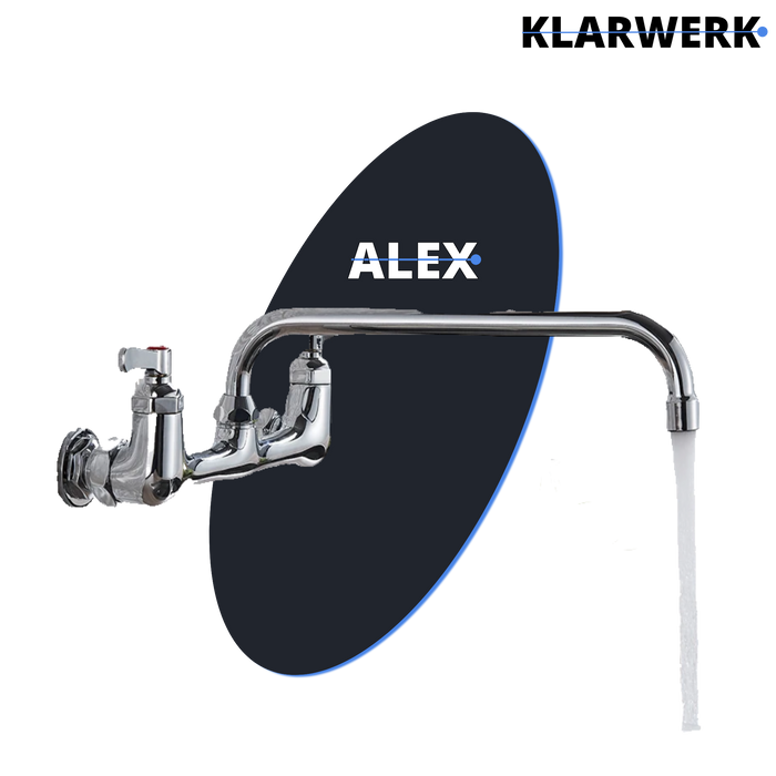 ALEX | rubinetto miscelatore da parete per ristorazione cromato | da cucina professionale in acciaio inox lungo e piatto |ristorante  bocca diritta