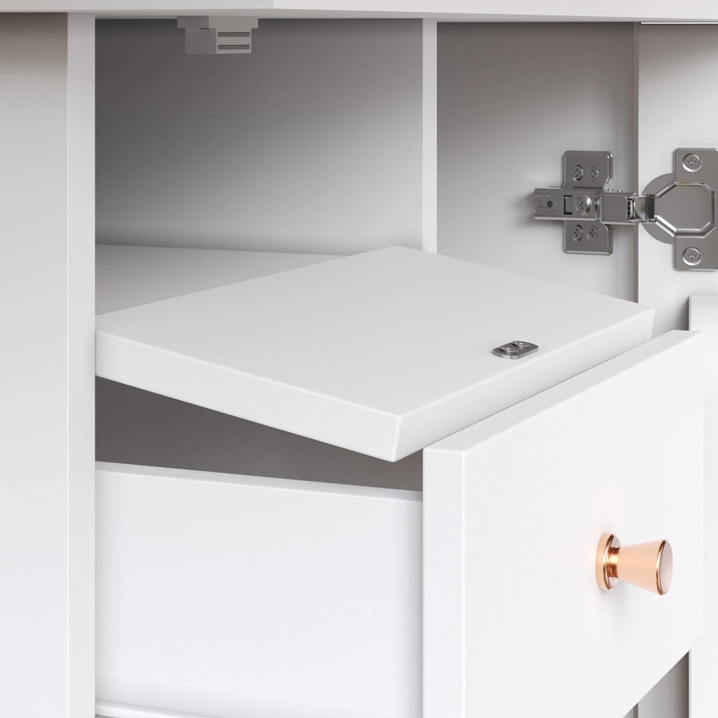 Tavolo allungabile con anta cassetto e ripiani regolabili per cucina e soggiorno in MDF bianco 110 × 80 × 75 cm