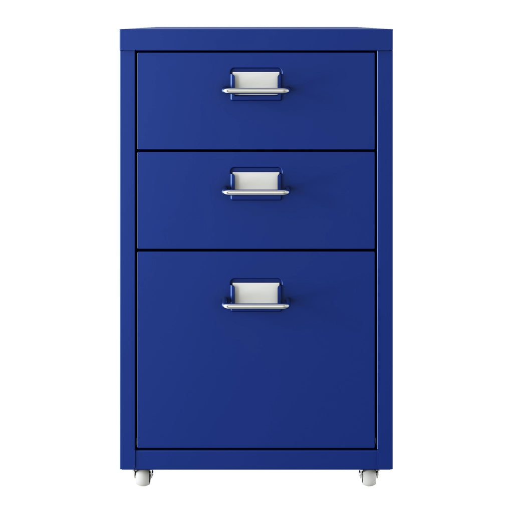 Cassettiera Kökar in Acciaio Mobile Archivio con 3 Cassetti e Rotelle - Blu [en.casa]
