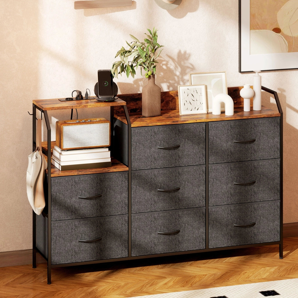 Cassettiera con 8 cassetti in tessuto e mensola aperta ¨C Zephmum ¨C 130x30x88 marrone
