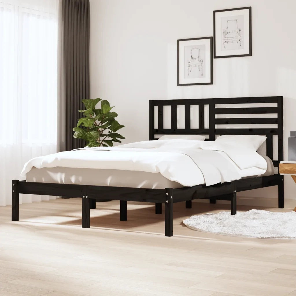Giroletto-Struttura Letto Nero in Legno Massello di Pino 140x200 cm 216594