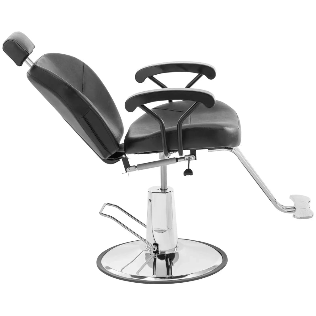 Poltrona professionale da parrucchiere con poggiatesta e poggiapiedi portata 150 kg reclinabile acciaio similpelle nera 14_0008932