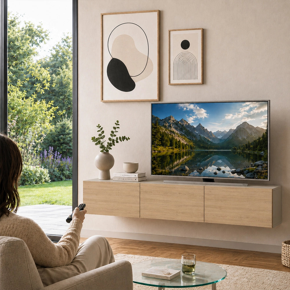 Mobile TV sospeso 180x30cm FRANCY Quercia e Sabbia 3 Ante a Ribalta Parete