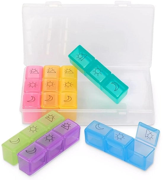 Pillendoos 7 Giorni - Borsa da Medicazione Portatile - Grande Scatola Separata - Organizzatore per Comprimi - 3 Scatole - Per Mattina/Pomeriggio/Sera