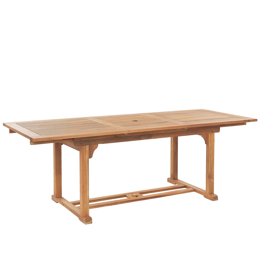 Tavolo da pranzo da giardino in legno di acacia 160/220 x 90 cm forato per ombrellone allungabile Design tradizionale