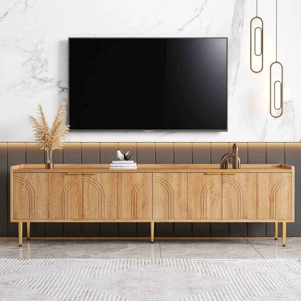 OKWISH Mobile TV con Ante, Passacavi, Stile Moderno per Soggiorno, in MDF, Naturale, 170 x 35 x 47.5 cm